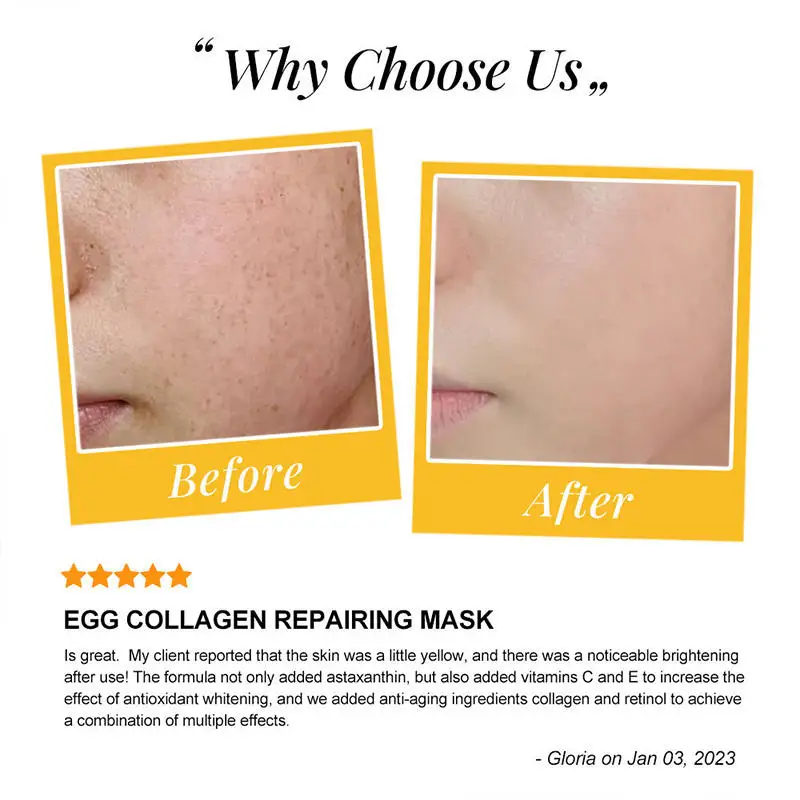 Factory Price Egg Repairing Spa Facial Mask Vitamin C E Skin Care Anti Aging Brightening Collagen Face Mask