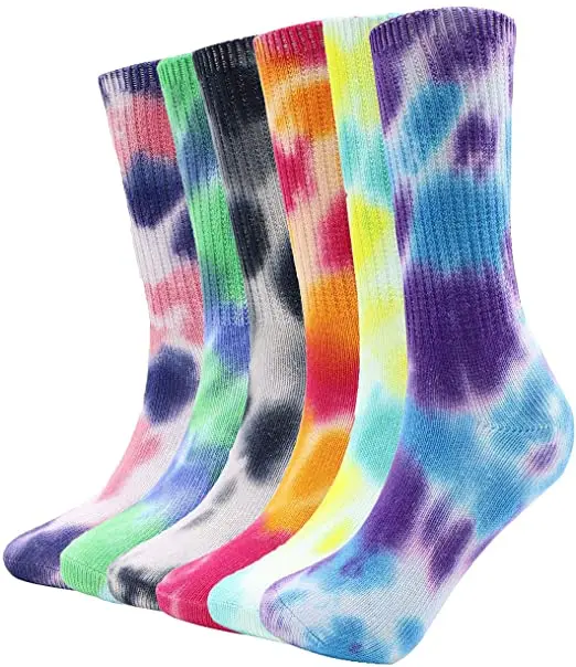 Mens and Womens Custom Print Tie-dye Colorful Socks Athletic Cotton Sports Soft Crew Socks Pack Popular