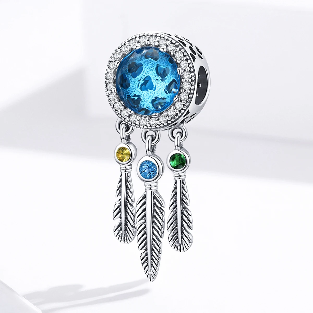 Dream Catcher Aquamarine Long Beads Charm fit 925 Women Bracelet and Necklace