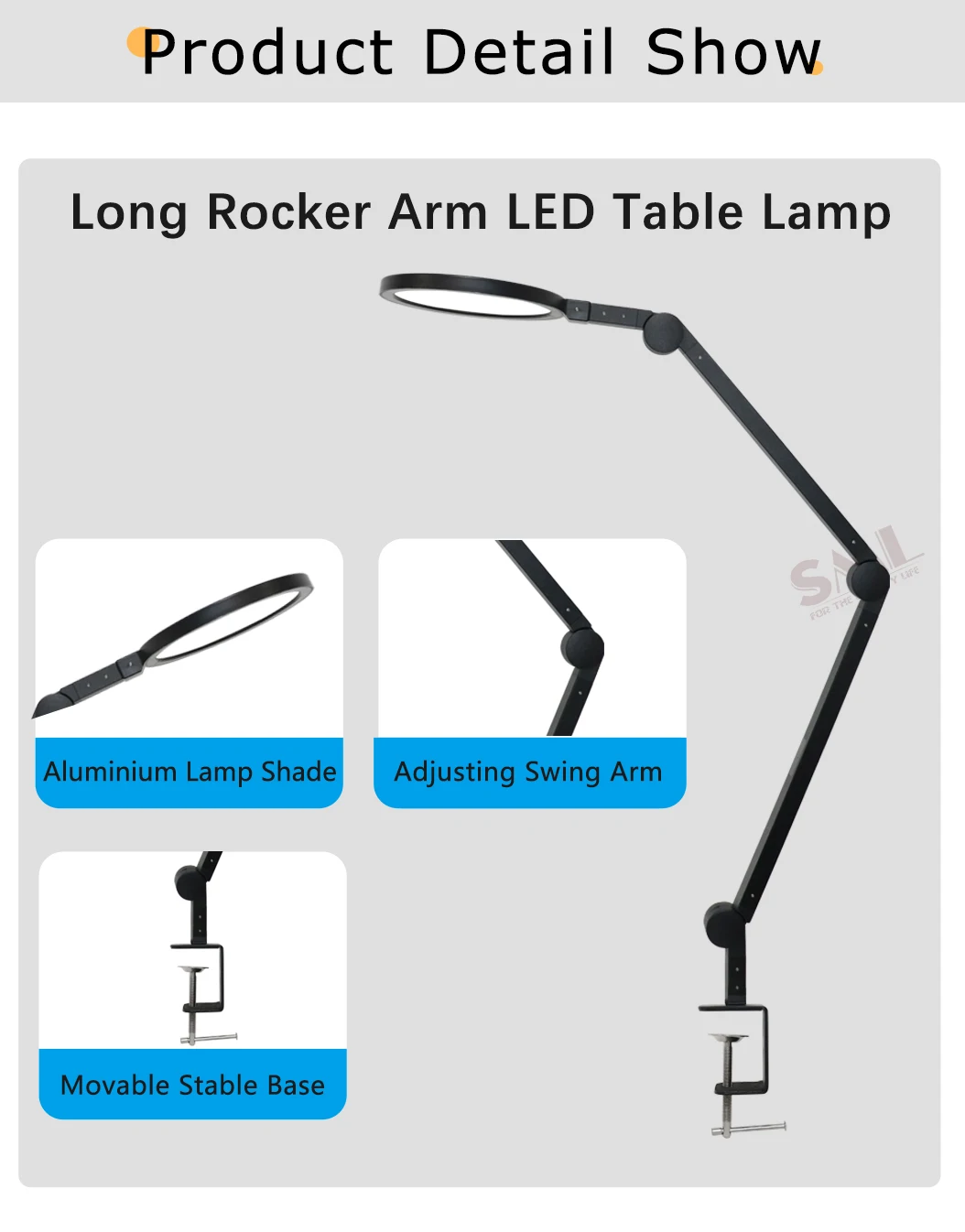 SML Black 12W Table Clip Lamp  Aluminum Iron Adjustable Angel Eye Protection LED Desk Table Lamp