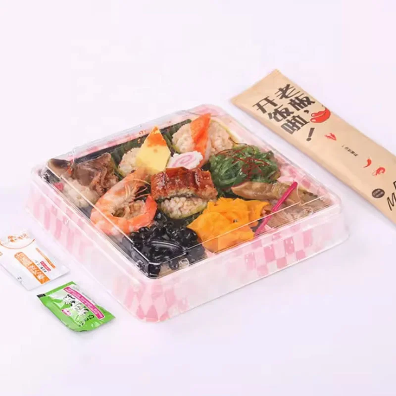 Square 9 compartment Take-out Sushi Trays Disposable Sushi Salmon Sashimi Platter Japanese-style Packing Box