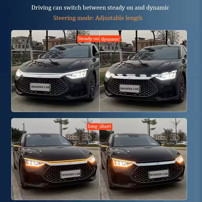 Динамический 2 цвета желтый поток 12 В Автомобильный светодиодный капот дневные ходовые огни Водонепроницаемые гибкие Автомобильные светодиодные декоративные сквозные лампы