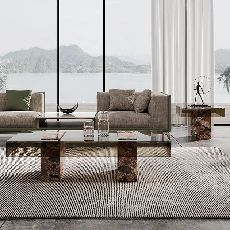 Living room green marble coffee table new design luxury glass top coffee table
