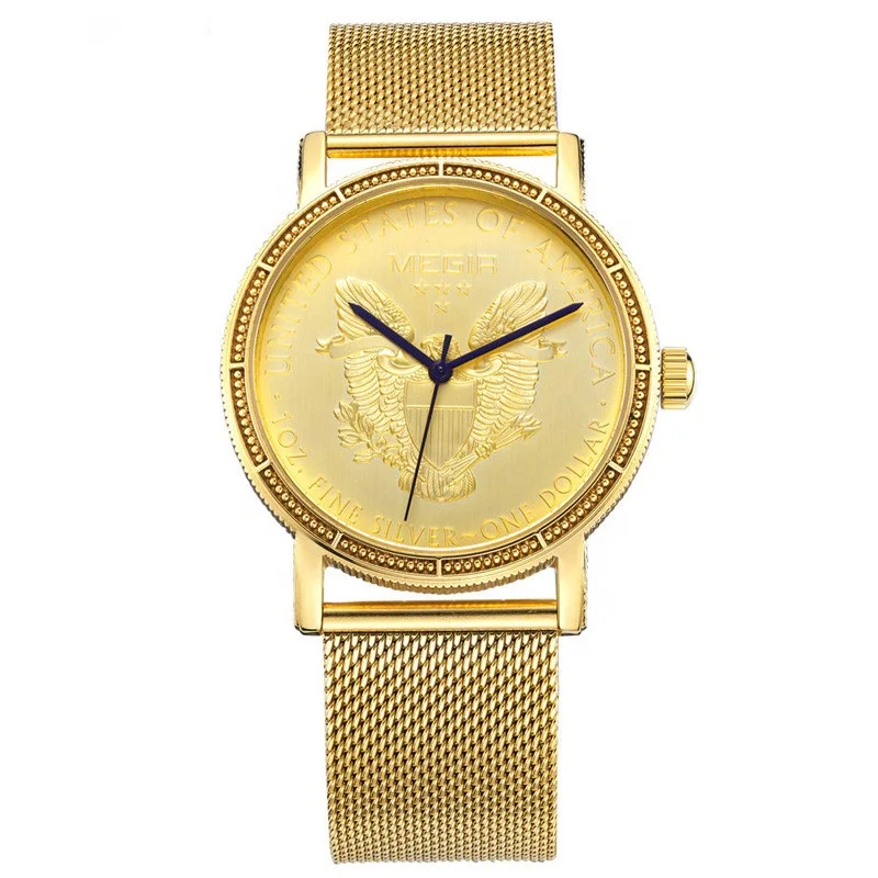 megir 2032 Gold Color Mens Business Wristwatches Antique Style Gentlemen Luxury Men Watch
