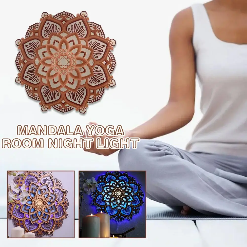 Timjay Wooden Mandala Yoga Room Night Light Multilayered Laser Cut Carved Light LED Elegant Wooden Hanging LED Wall Light Lamp