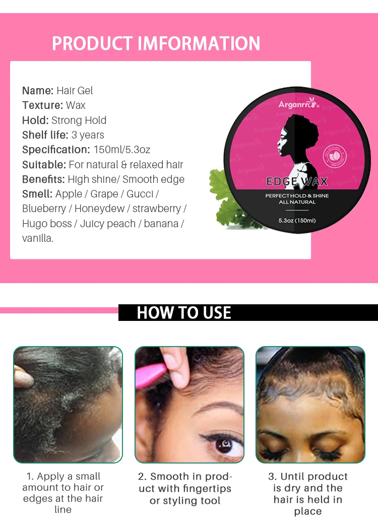 Create Your Brand Water Based Natural Hair Strawberry Edge Control Aqua Hair Wax Pomade