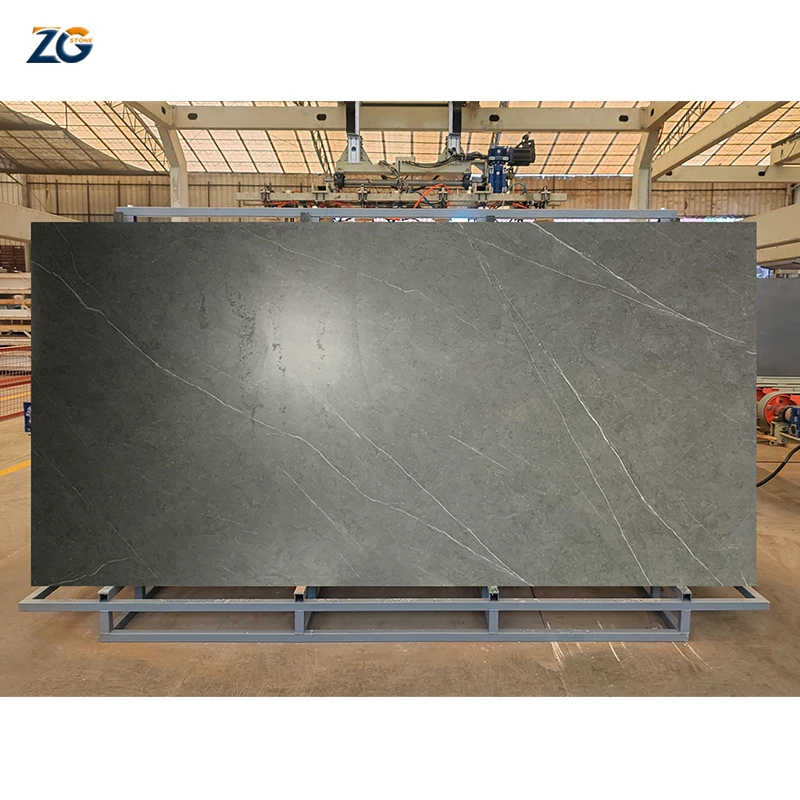 ZGSTONE серый тонкий спеченный камень большие плиты 1200*2400 стеновые панели столешницы большого формата керамические фарфоровые