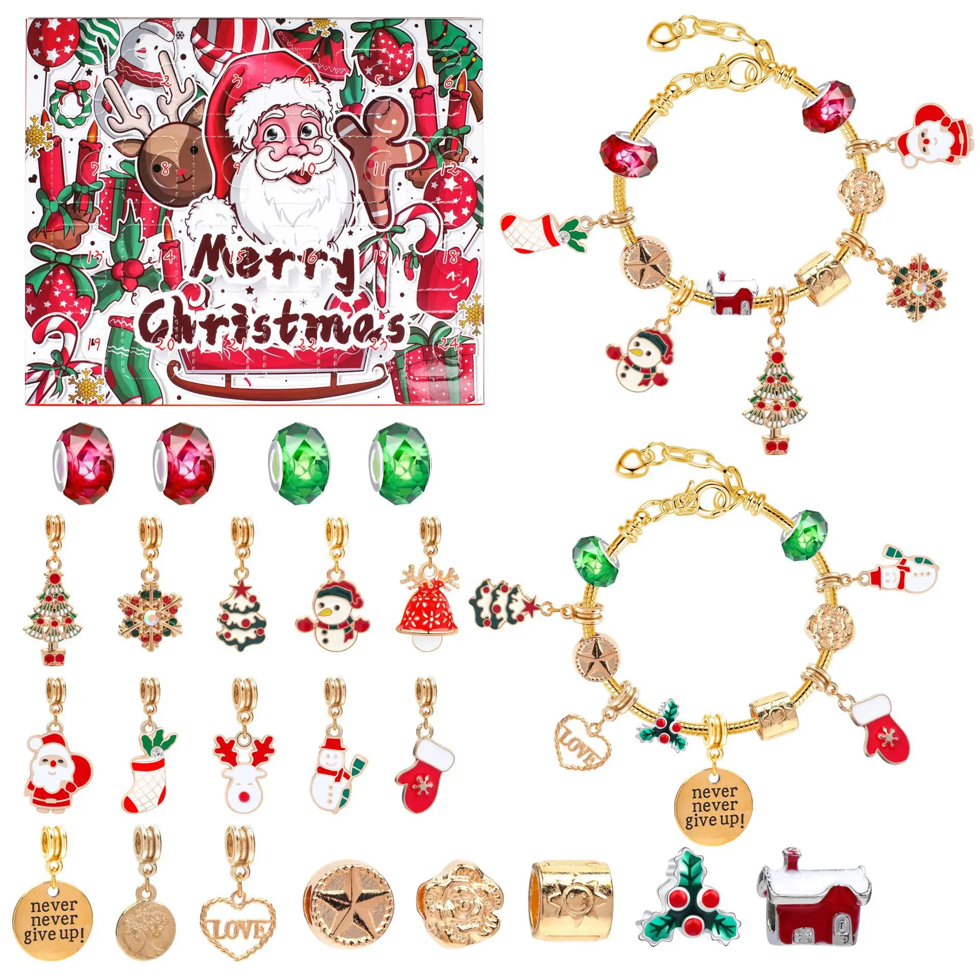 2024 Hot Sale Christmas Charms for Jewelry Making Gold Plated Christmas Charm Bracelet Making Kit
