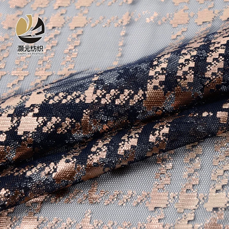 Plain woven high quality fancy design bronzing gold shiny glitter bird eye mesh fabric for dress