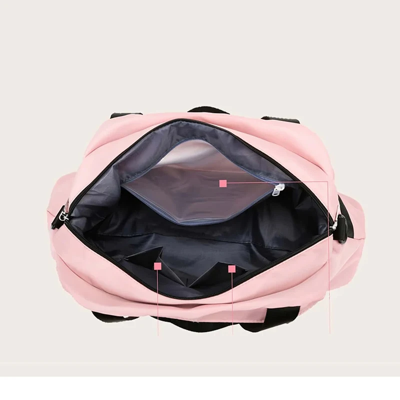 Bulk Womens Pink Zipper Waterproof Travel Sport Gym Weekend Tote Custom Duffle Bags With Logo