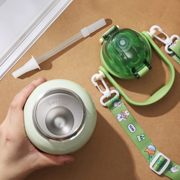New Cartoon Thermos Cup 316 Stainless steel big Belly Thermos Cup Children student straw water cup portable