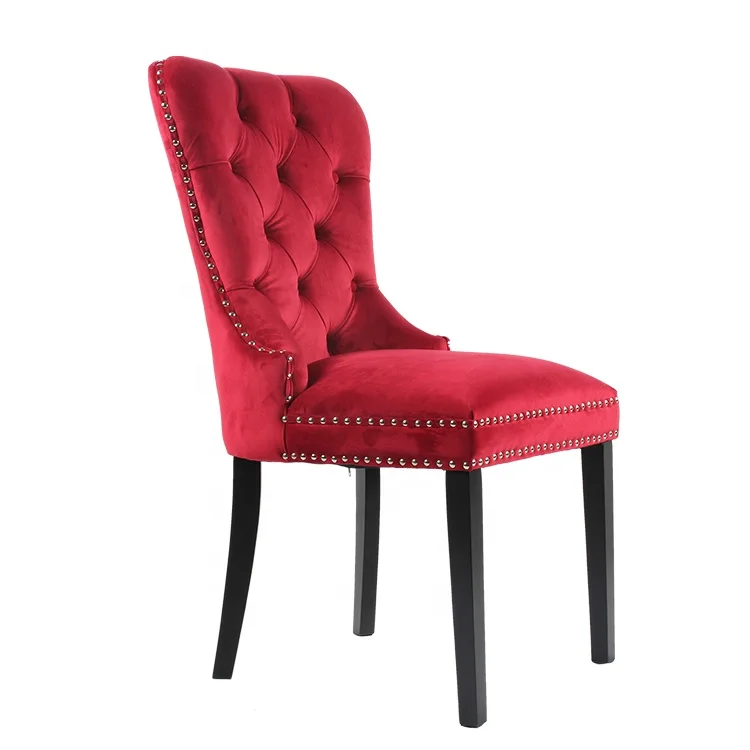 Cheap Classic Modern Design Furniture Wooden Table Upholstered Red Velvet Fabric Dining Chair