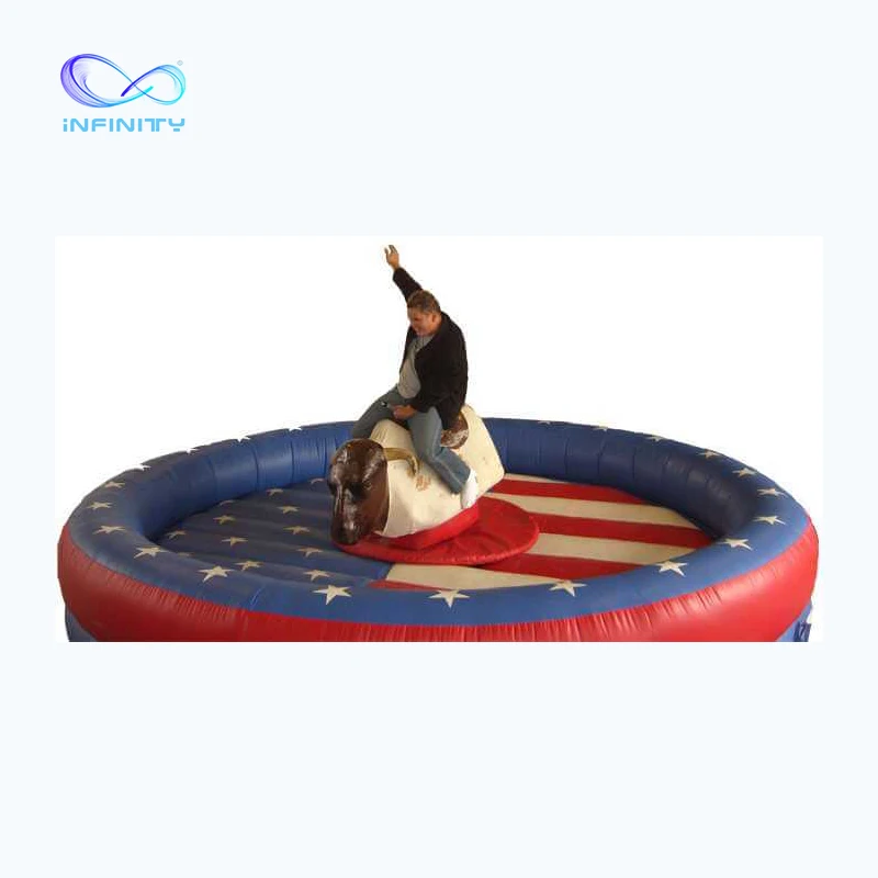 Commercial sports games amusement rides inflatable bull riding machine outside inflatable mechanical bull mat for sale