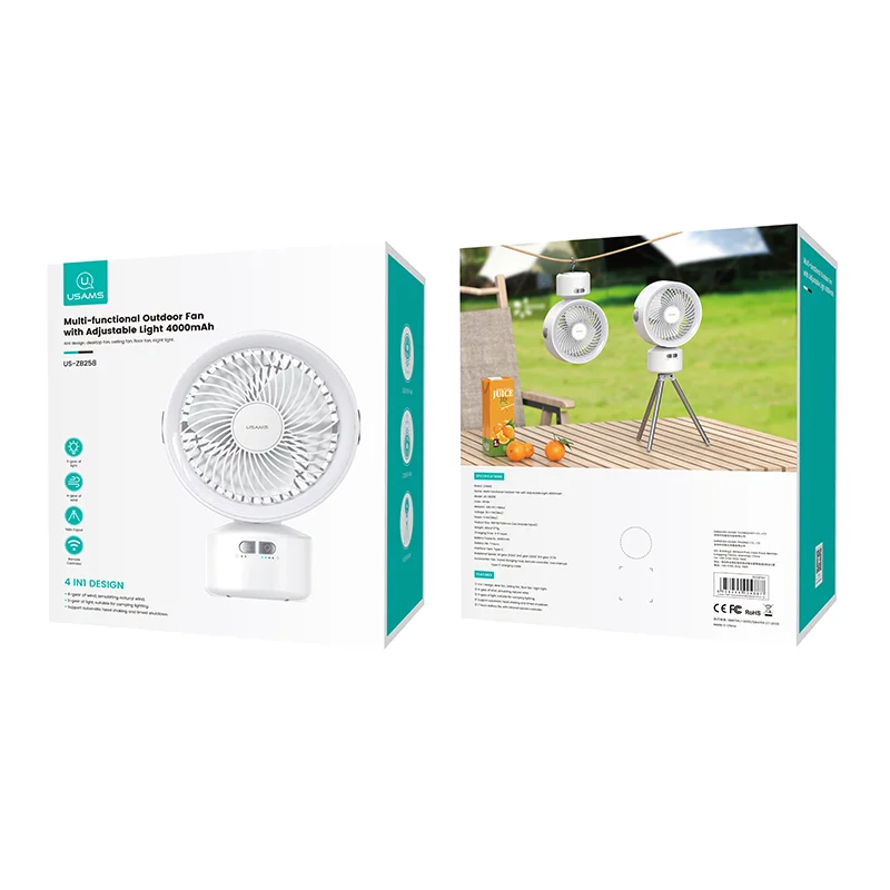 USAMS US-ZB258 4in1 design 4000mAh  Outdoor Ceiling Fan  Multi-functional Outdoor Fan with Adjustable Light