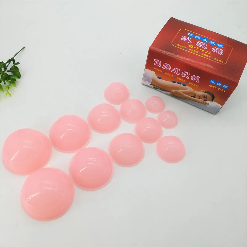 12Pcs Set Strong Suction Vacuum Cupping Cup Kit Anti Cellulite Back Full Body Massager Chinese Therapy Silicone Cans Jars Tools