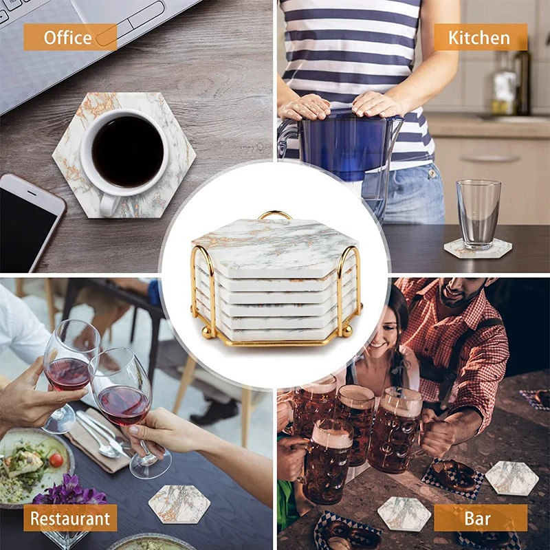 Hexagon Ceramic Coaster Home Decoration Modern Kitchen And Home Appliances With Cork Backing For Beverage Wine