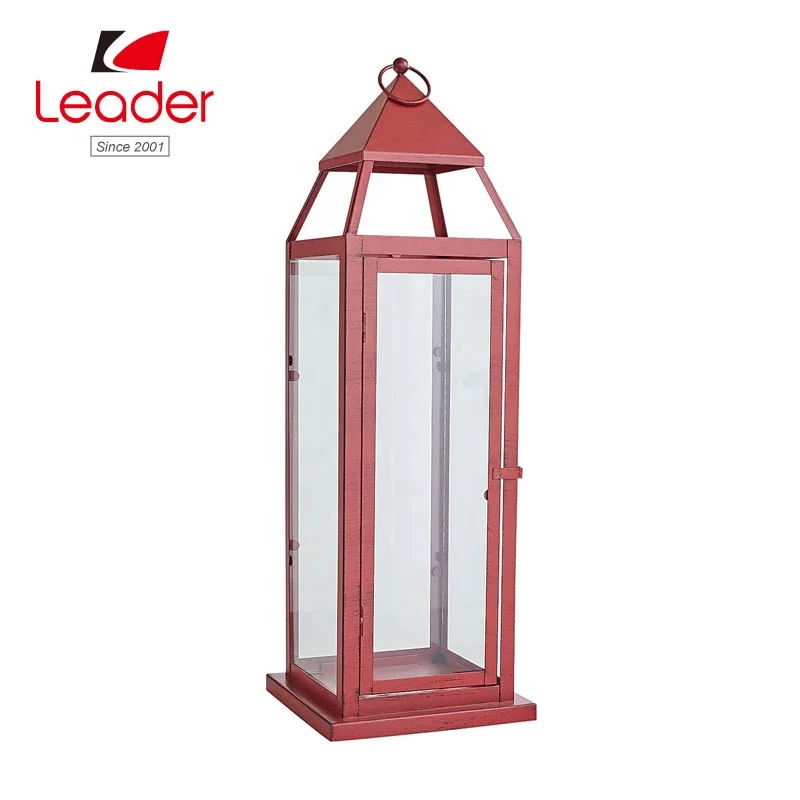 Garden Decorative LED Lantern Battery Powered Candles Lanterns Red Metal Lantern