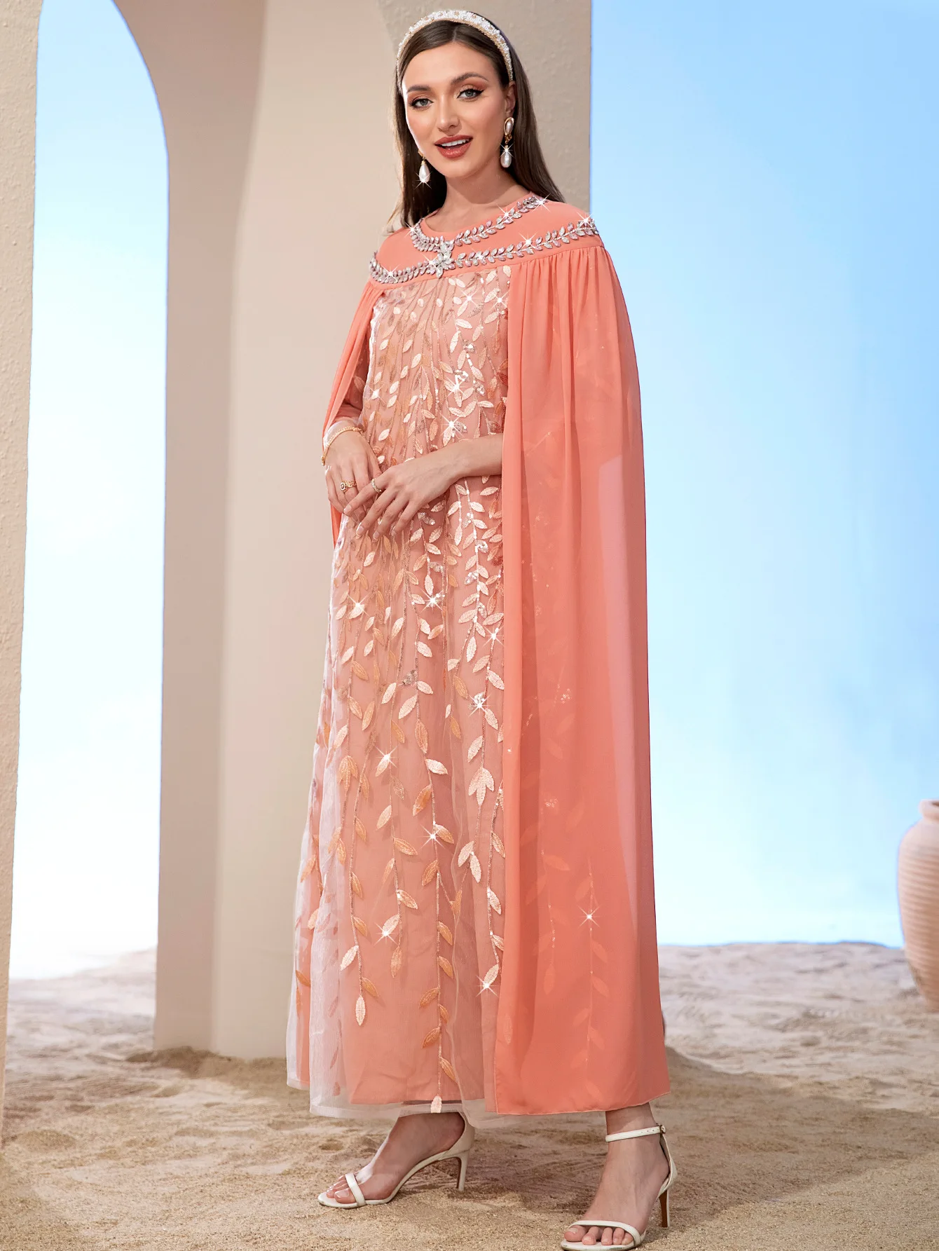 Factory Price Stone Embroidery Muslim Dress With Cape Long Abaya Robes High Quality  Ethnic Modest Evening Dubai Dress
