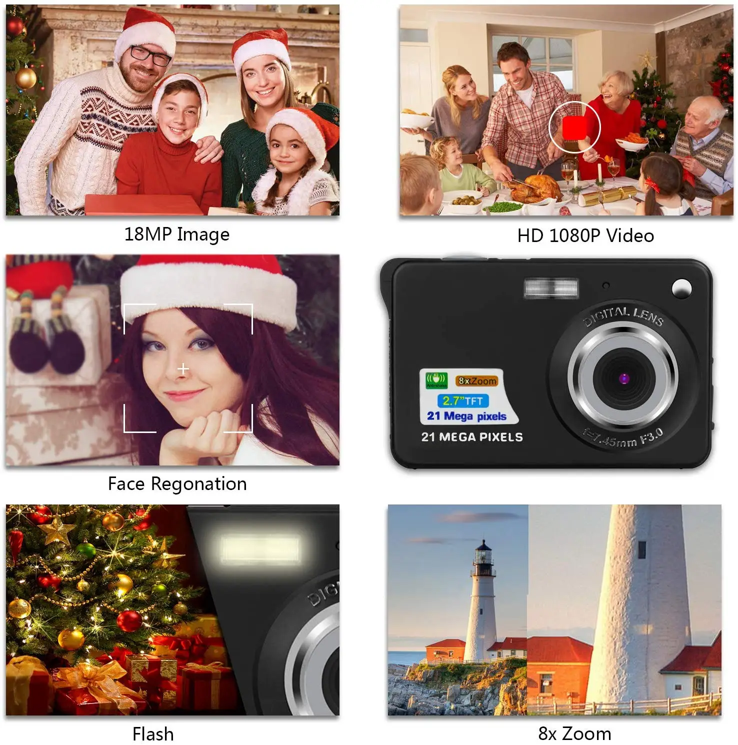 1080P Digital Camera 21MP Compact Camera 2.7 Inch 8X Digital Zoom Pocket Camera