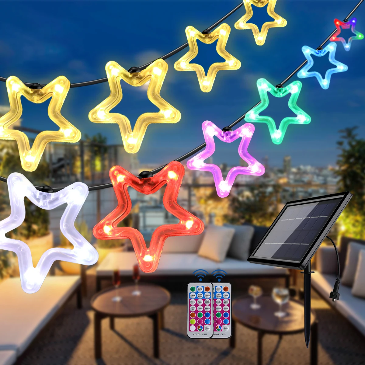 15m Solar powered DC AC 2 modes work fairy lights led stars christmas string lights