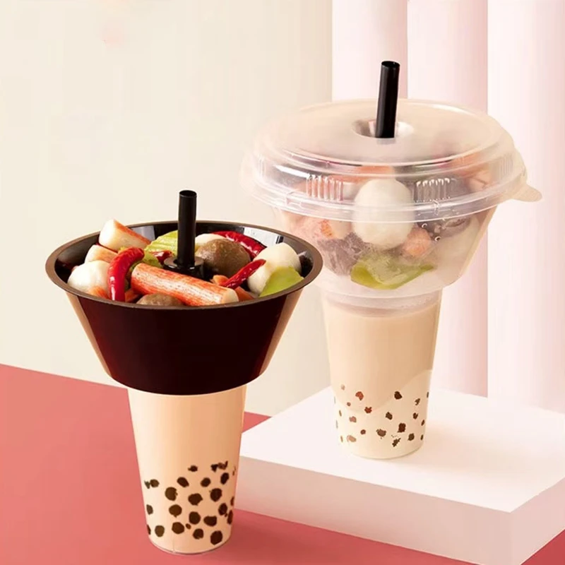 Disposable Creative Popcorn Cup Plastic Walking Hot Pot Cup 700ml Clear Milk Tea Boba Cup Fried Chicken Snack With Bowl Tray Lid