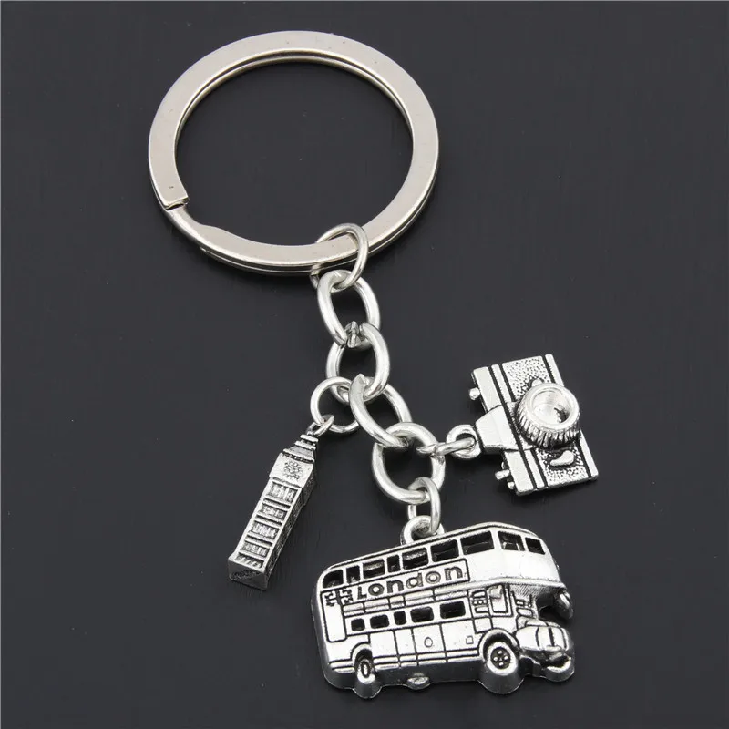 2024 Popular Handcraft Jewelry London Bus Clock Tower Charms Keyring Metal Plane Keychain For Holiday Souvenir Gift