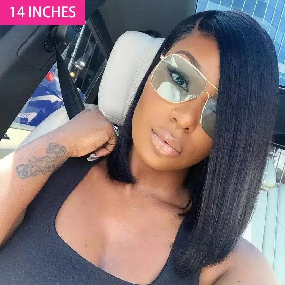 Human hair Lace Front Wig Black Women High-Temperature Short Bob Hair Wig Cosplay Style Ombre Custom Transparent Bangs Included