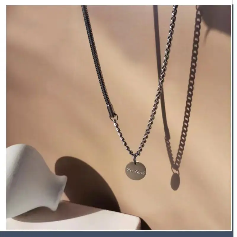 
Cool wind retro round letter Necklace hip hop women adjustable niche sweater chain stitching chain 