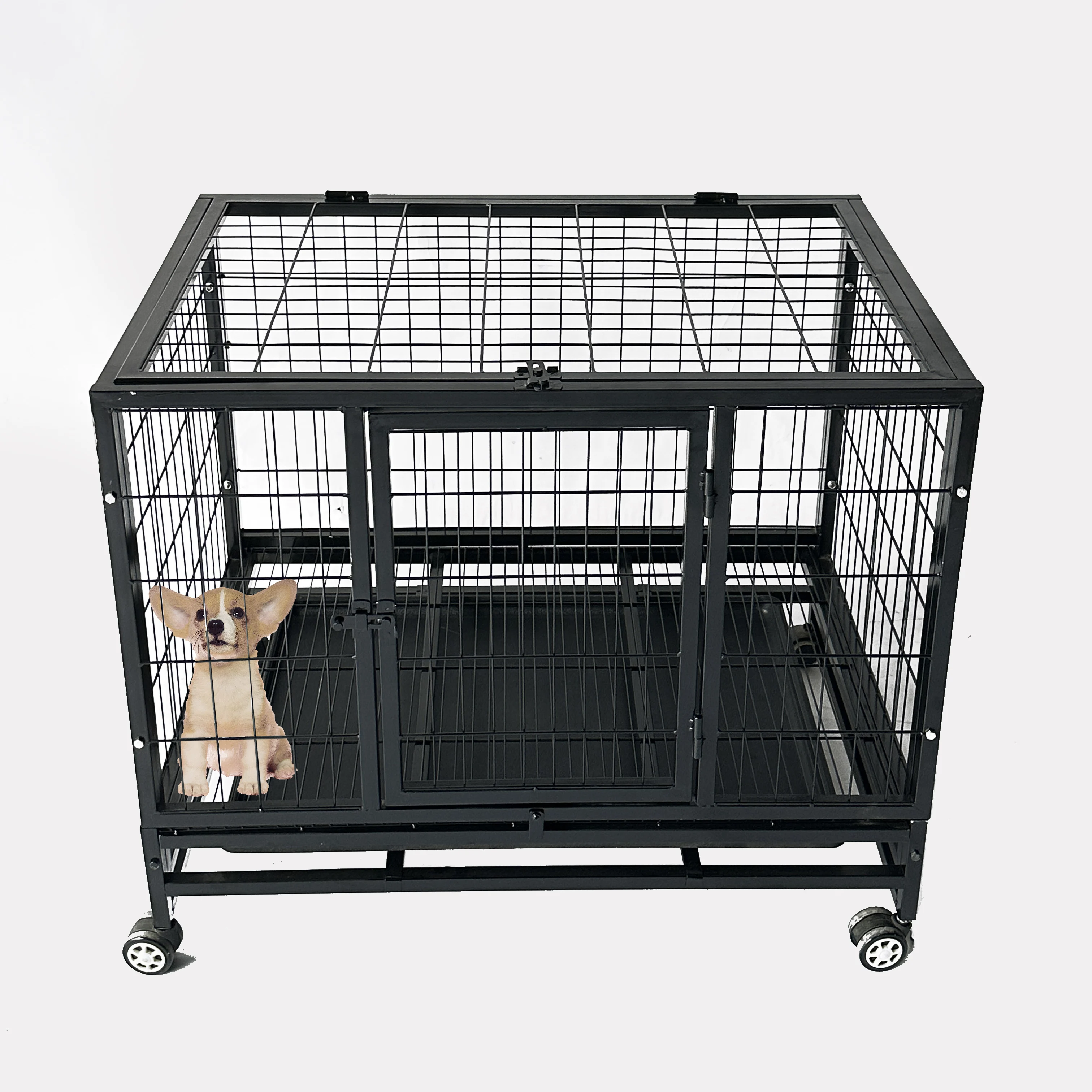 Cheap heavy duty big metal dog crate large iron tube dog pet cages for large middle dogs