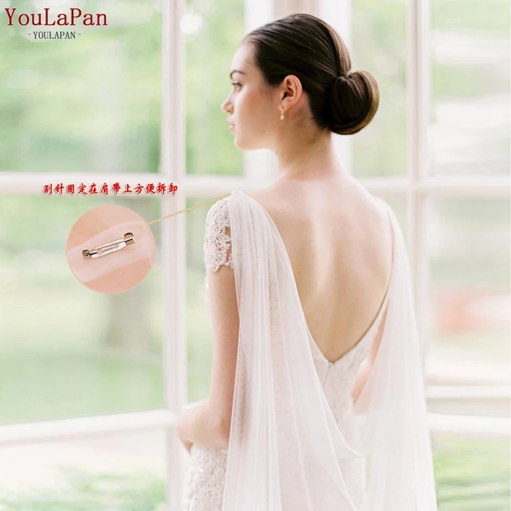 YouLaPan VG41 Elegant Woman Party Evening Dress Cape Detachable 3M Long Tulle Trailing Cape Bridal Wedding Dress Bolero
