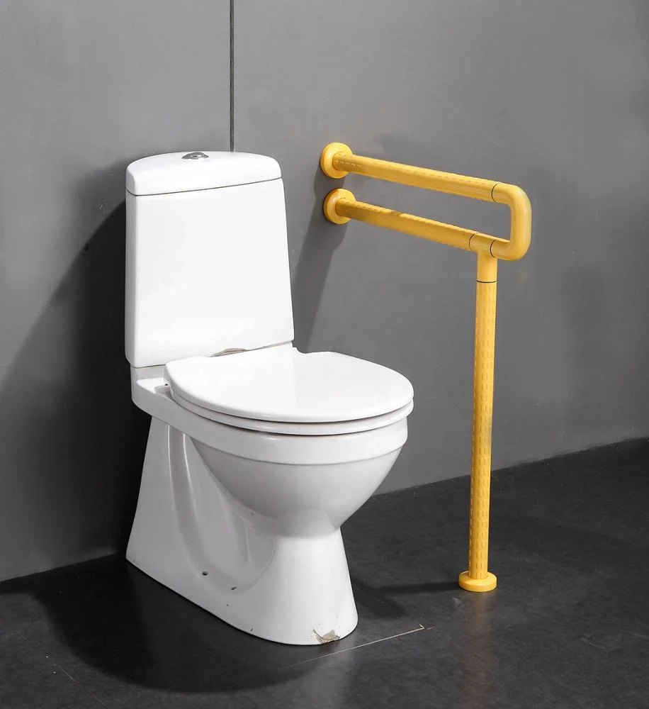 white yellow color nylon covered bathroom wall to floor U shape toilet safety grab bar
