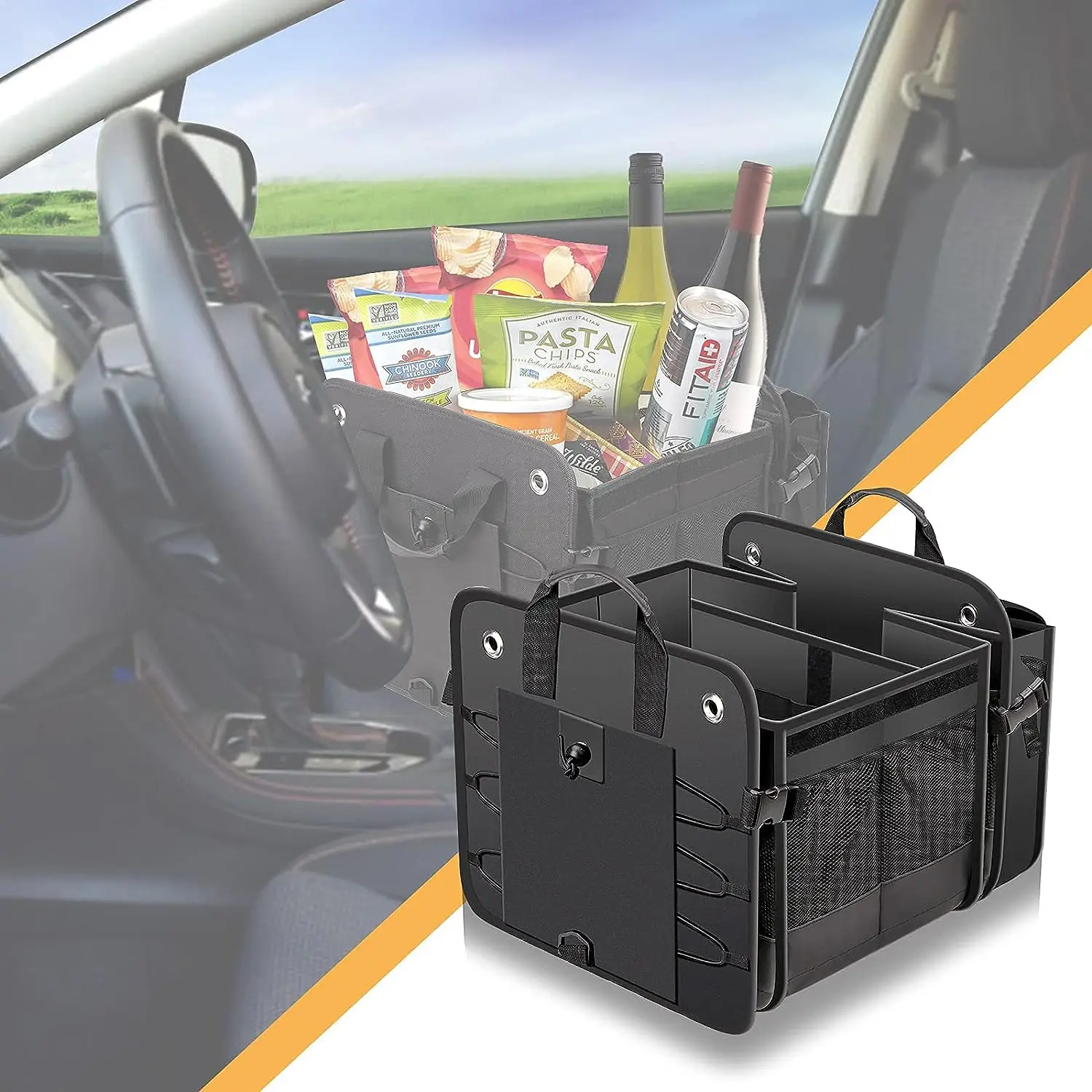 HOT Large Trunk Organizer with Removable Cooler Bag Non Slip Bottom Cargo Storage Suitable for Any Car, SUV, Truck, or Van