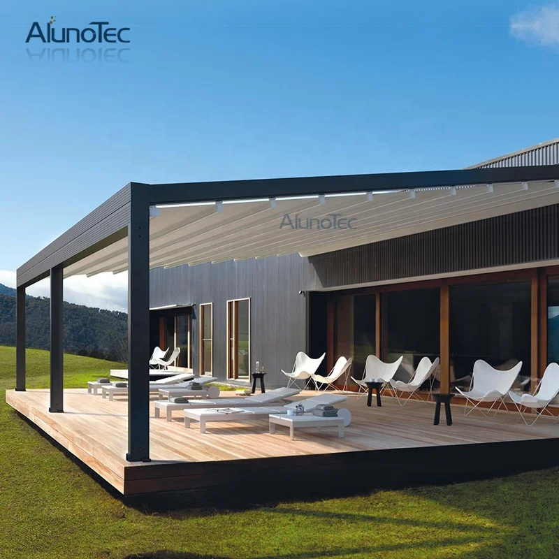 AlunoTec Wholesale Sun Shading Motorized Retractable Pergola Awning Roof For Outdoor Terrace