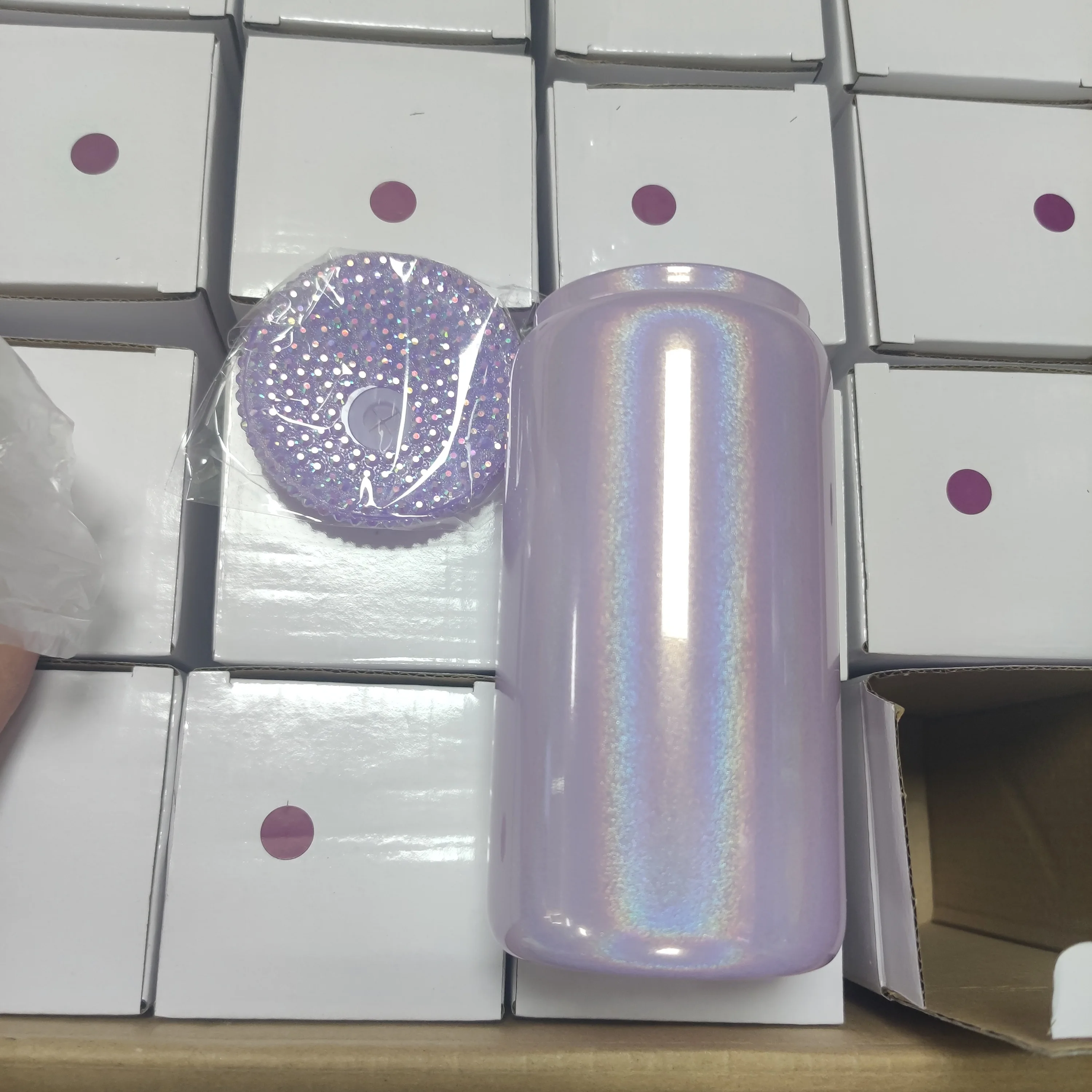 New Blanks Sublimation 16Oz Holographic Shimmer pink Ombre Glitter Libbey beer Glass Can Cup tumbler With Diy Bling Lids straw