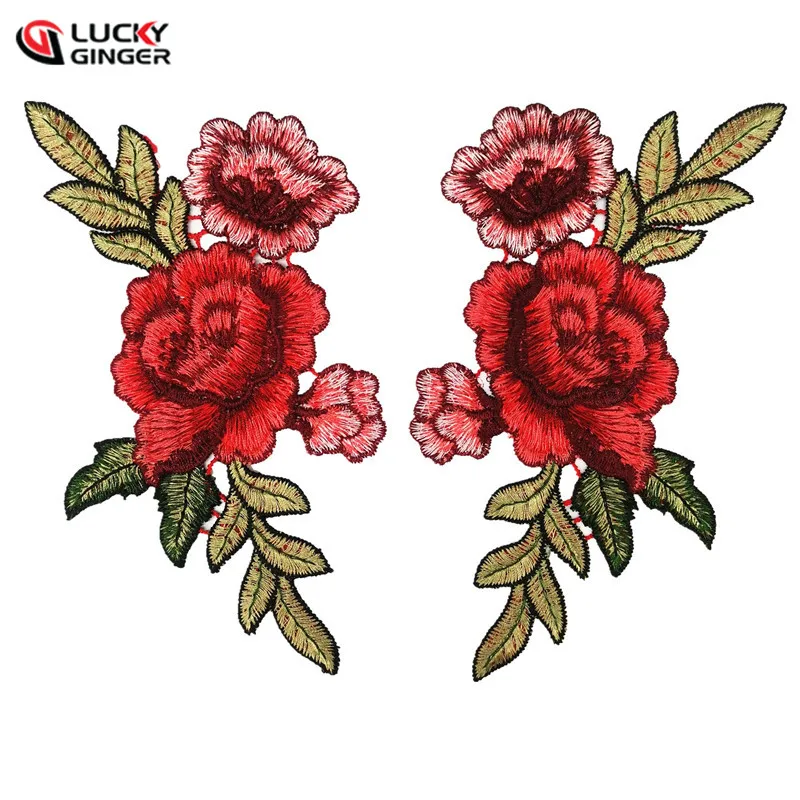 flower Red Rose Applique Embroidery Patches for Clothes Decorated 3D sewing patches