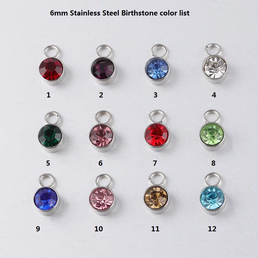 Оптовая продажа 6 мм кристалл нержавеющая сталь 12 месяцев рождения шармы DIY браслет ожерелье ювелирные изделия аксессуары