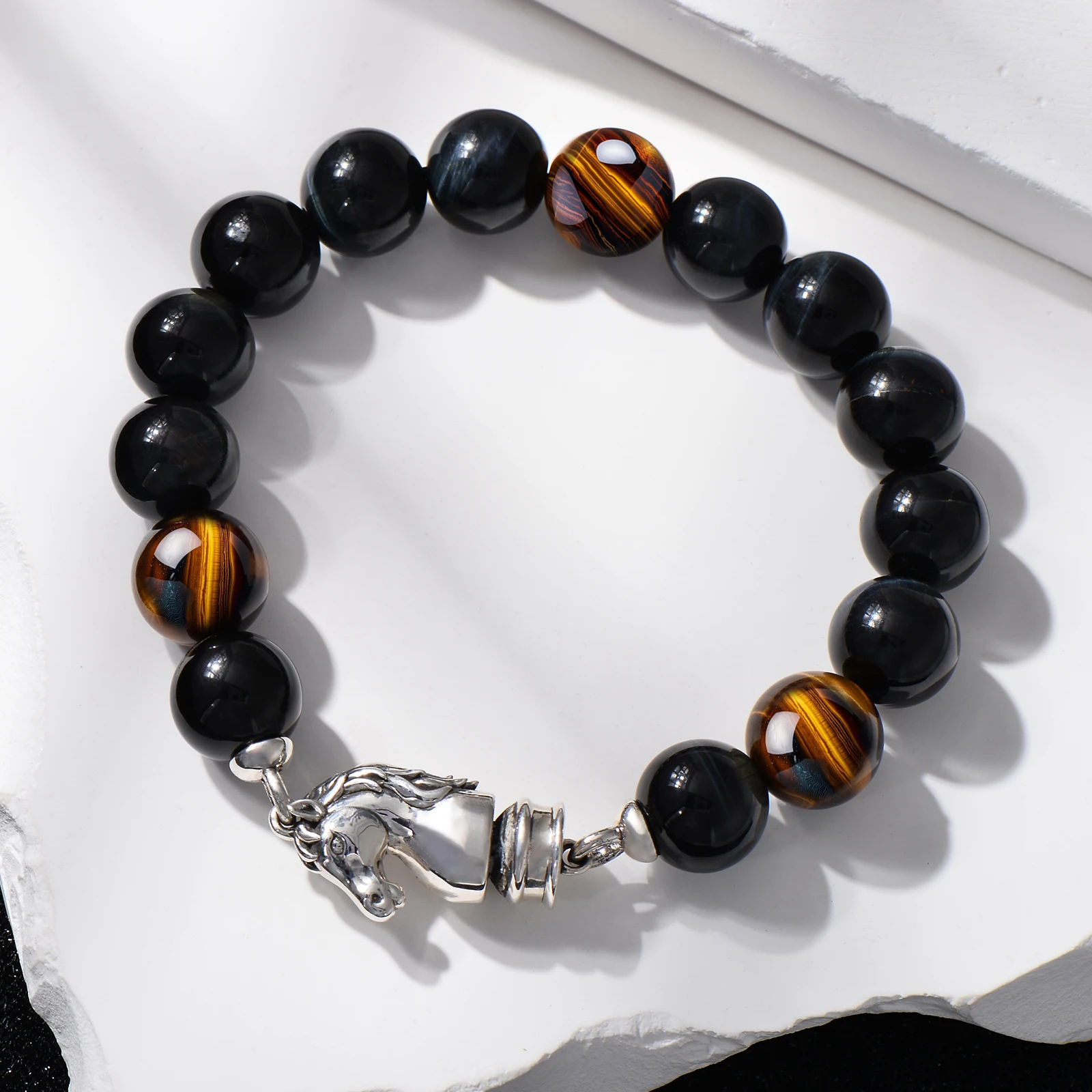 Natural Tigers Eye Stones Beads Crystal Custom 925 Sterling Silver Charms Vintage Jewelry Fashion Beaded Bracelets For Men Women