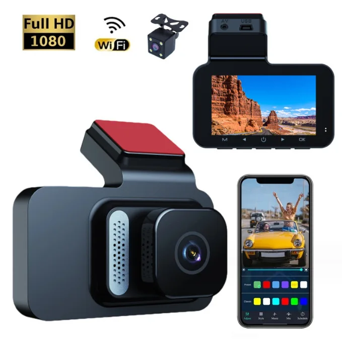 Dual Channels Front and Back Vehicle Video Recorder 3.0 Inch Screen WIFI GPS Dash Cam Car Dvr with APP