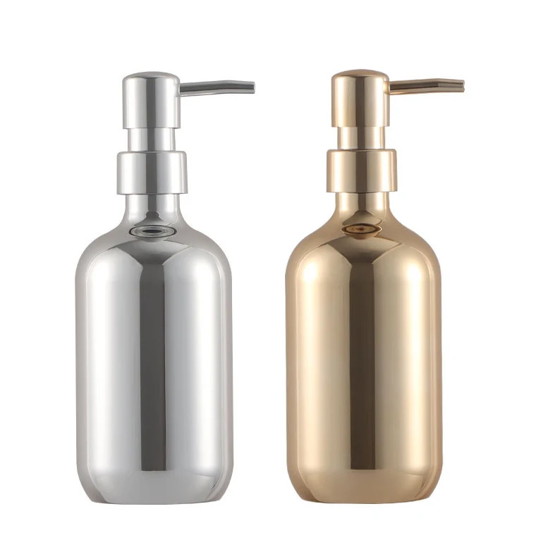 Luxury 10oz 16oz PET plating gold and silver plastic bottle with pump for shampoo,shower gel,lotion and etc