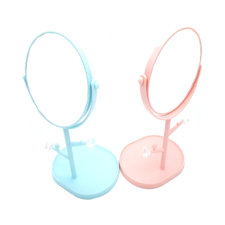 Hot sale fashion design multi color makeup vanity plastic desktop mirror with jewelry hanging function