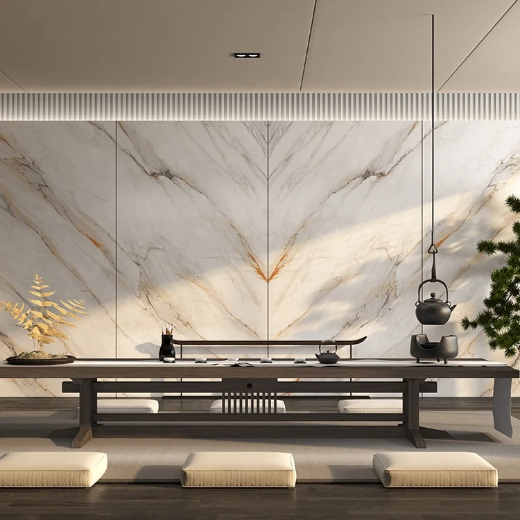China Big 120x240 Calacatta Sintered Stone Golden Porcelain Granite Slabs Carrera White Natural Gold Vein Tiles Marble