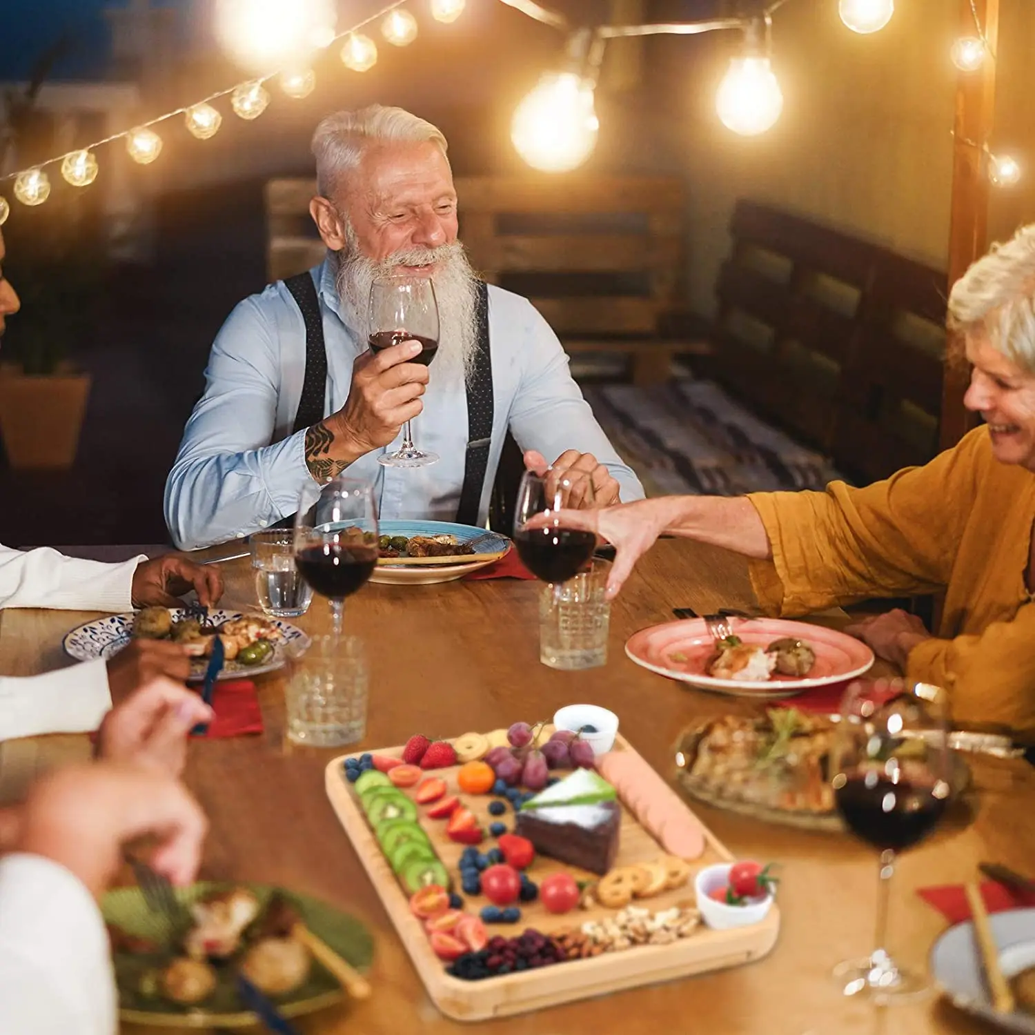 Charcuterie Platter & Serving Tray, Bamboo Cheese Board & Cutlery Set with 2 Slide-Out Drawers and  Knives