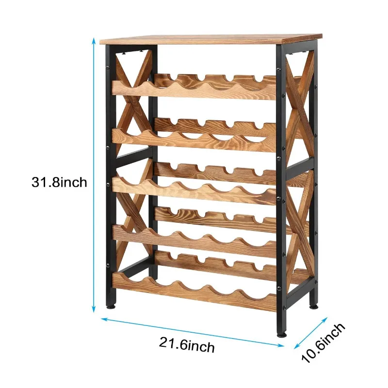 Metal Wood Freestanding 25 Bottle Wine Rack Wine Bottle Organizer Shelf For Cellar Kitchen