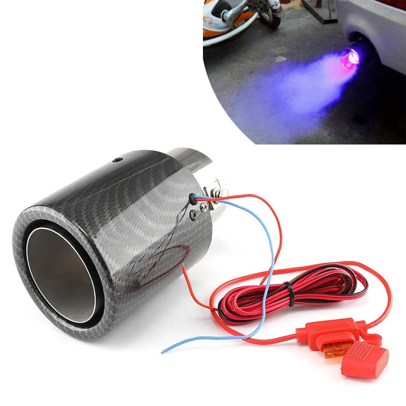 2.5 Inch Inlet 4 Inch Outlet Carbon Fiber Car Exhaust Muffler Tip with LED Light Car Exhaust Tip Modification Luminous Tube