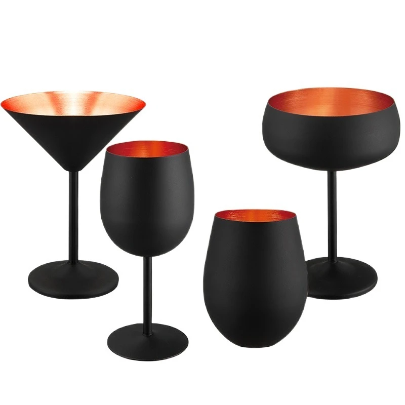 Custom Stainless Steel Black Cocktail Martell Cup Champagne Cup Metal Wine  Glass