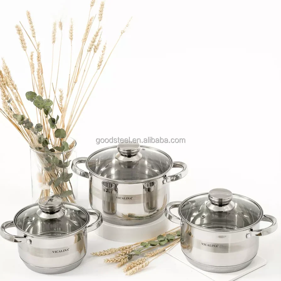 LFGB food grade cookware set 8pcs stainless steel cooking pot set kitchenware casserole pot