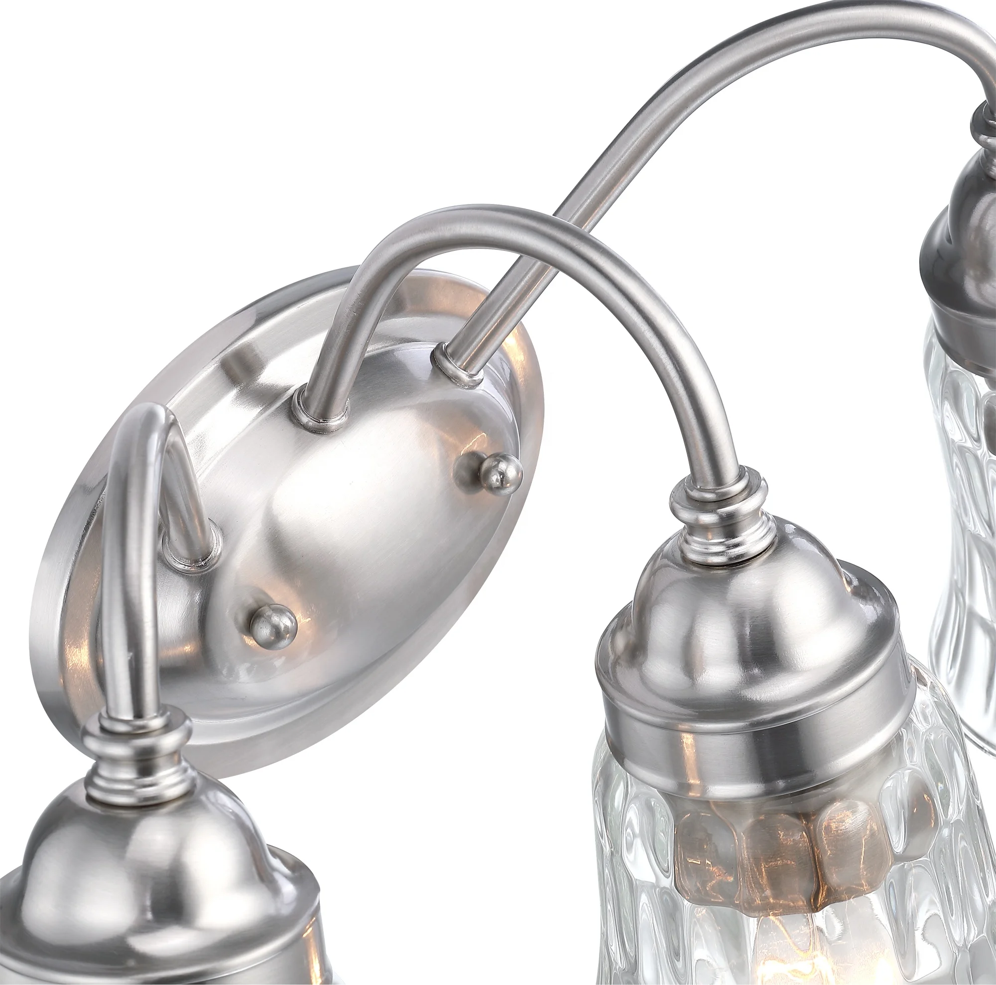 3-Light Bathroom Vanity Light Fixture Brushed Nickel Industrial with Hammered Glass Shade over mirror dressing Table