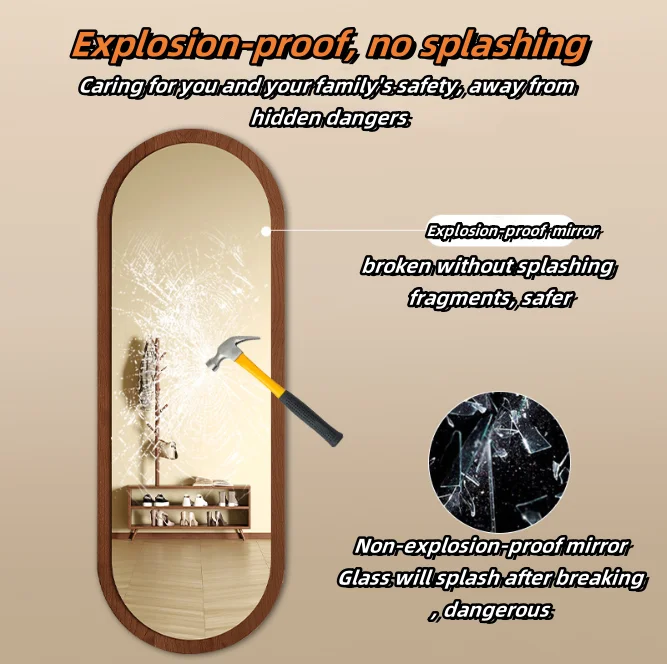Factory Supply Rustic Great Quality Durable Solid Wooden Back Panel Large Oval Shape Full Body Length Mounted Wall Long Mirror