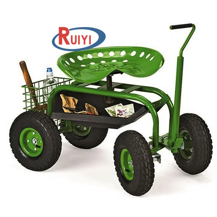 Adjustable 360 Degree Swivel Seat Garden Cart Rolling Work Seat Outdoor Lawn Yard Scooter for Planting
