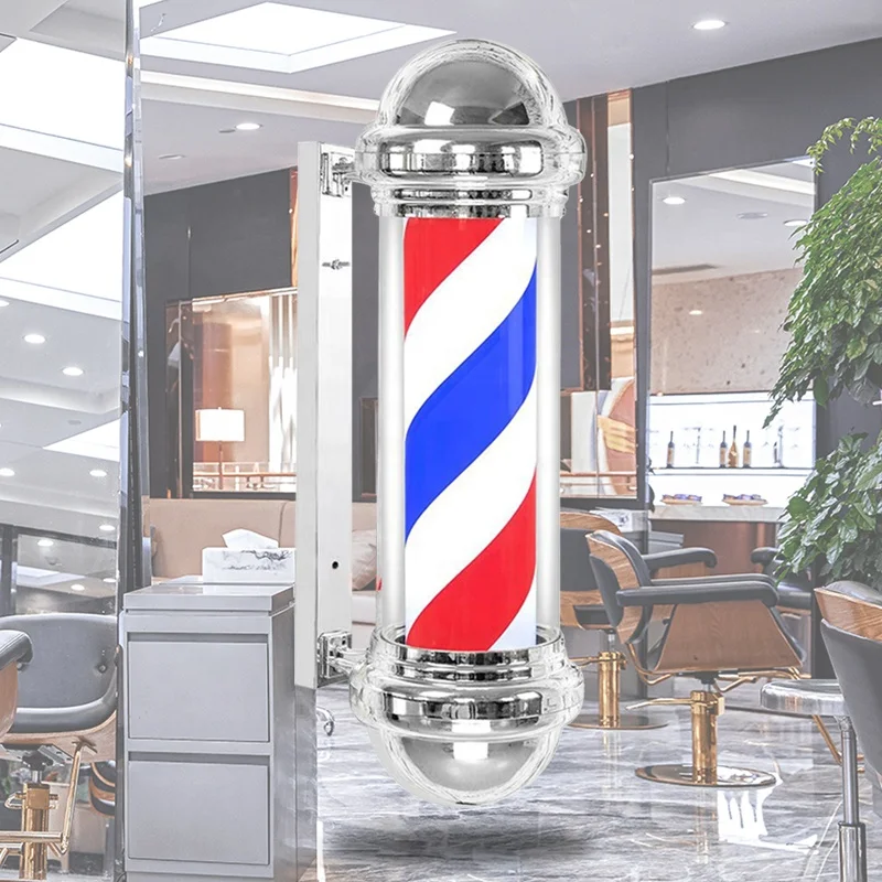High Quality Hair Salon Shop Sign Barber Pole Retro Wall Hanging Turn Light Led Light